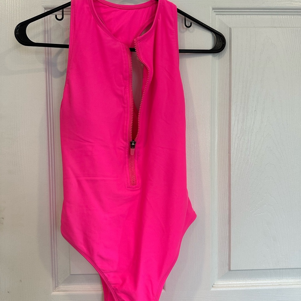 Vibrant Pink Zip-Up Swimsuit